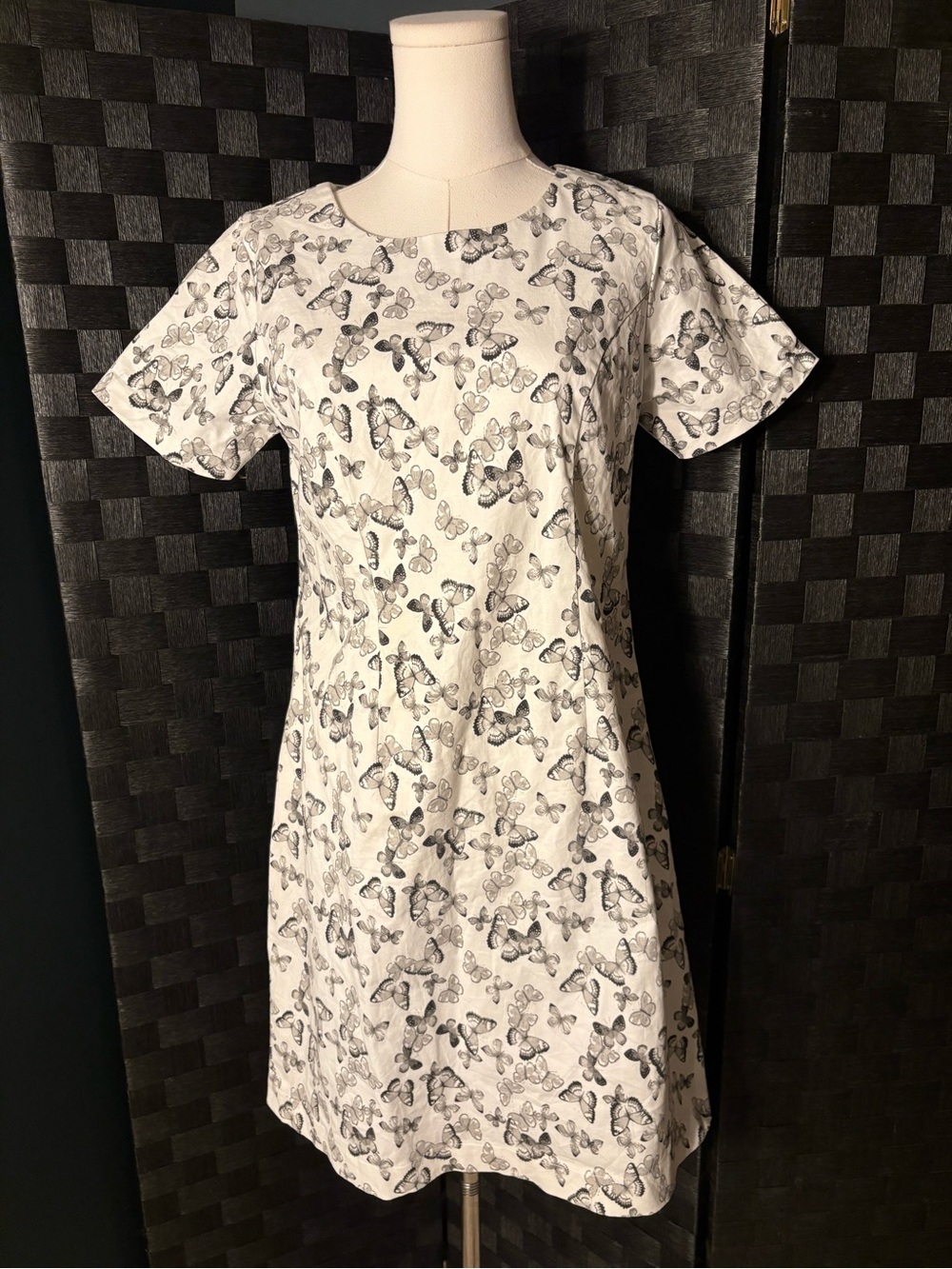 Black & White Butterfly-Print Short A-line Mini Dress
